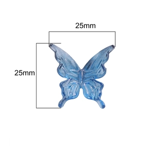 Pendentif papillon bleu 25mm en acrylique dégradé avec texture pour création de bijoux