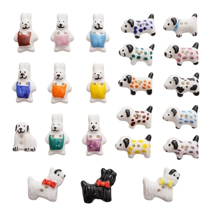 Hand-painted ceramic puppy and rabbit animal beads for DIY jewelry and crafts