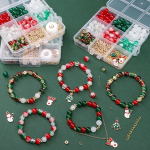 Kit de Fabrication de Bijoux DIY de Noël 8mm Ensemble de Perles en Verre Avec Breloques de Noël en Alliage pour Bracelet