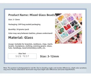 Detail-Tabelle für 3-12mm bunte Glasperlen im Sortierfach für DIY Schmuckherstellung