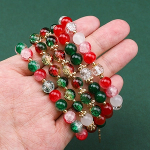 Set de bracelets en perles de verre de Noël 8mm rouge vert blanc pour bijoux festifs DIY