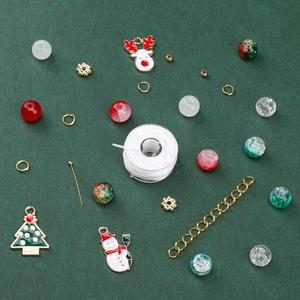 Kit détaillé de perles de Noël en verre de 8mm et breloques pour bijoux DIY créatifs