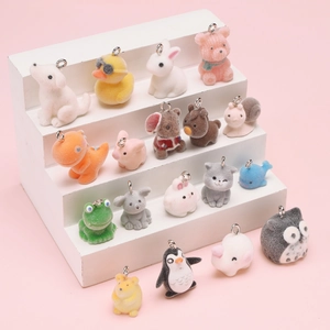 DIY flocked animal charms for jewelry making, featuring cute bear and duck pendants