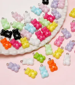 Colorful acrylic mini bear charms with metal rings for DIY jewelry and phone chains