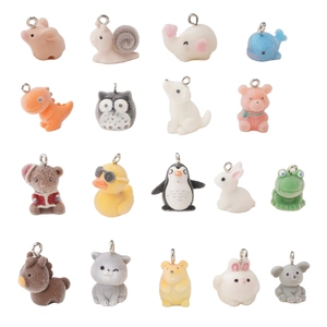 18Pcs cute flocked animal charms set for DIY jewelry including pigs and dinosaurs