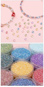 Colorful iridescent glass seed beads for DIY jewelry making with organized storage case