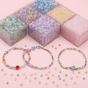 Colorful glass seed beads DIY jewelry set with handmade bracelets in storage case