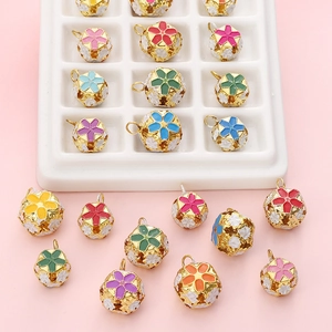 14mm 18mm Cloisonne Hollow Metal Bell Pendants Colorful Enamel Floral Ball Charms For DIY Jewelry Making Keychain Materials