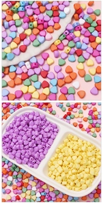 Close-up of 7mm macaron heart-shaped acrylic beads for DIY jewelry and necklaces