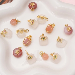 14K gold plated Chinese fortune bag and butterfly charms in translucent agate colors