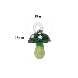 Pendentif champignon en verre vert fait main avec pois blancs pour bijoux