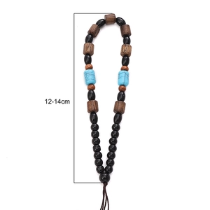 Ethnic style beaded hand lanyard with wenge wood beads and turquoise accents, 12-14cm