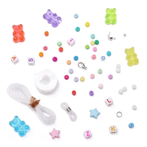 DIY jewelry making kit with colorful resin bears, letter beads, and star charms