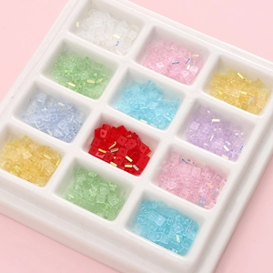 12-color square crystal glass beads set in plastic organizer box for DIY jewelry