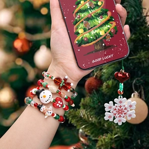 Christmas DIY beaded bracelet set with snowman and gingerbread man pendants for handmade jewelry