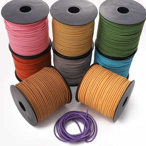 Macro detail of 3mm faux suede cords in various colors for DIY jewelry making and crafts
