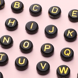 Perles Alphabet en Acrylique Rondes Plates Noir Or Lettres pour Création de Bijoux DIY Bracelets Colliers Accessoires Artisanaux