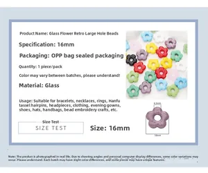 Detailed 16mm glass flower beads with 4.5mm large hole for DIY jewelry making