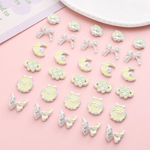 Matte Silver Alloy Enamel Charms For Jewelry Making DIY Heart Star Rabbit Chinese Knot Bow Pendant Accessories For Women