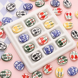 Hand Painted Ceramic Tulip Beads Oval Floral Glazed Porcelain Loose Beads For DIY Jewelry Making Bracelet Phone Chain Accessories