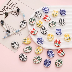 Hand-painted tulip ceramic beads in five colors for DIY jewelry and phone chain making