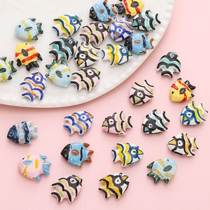 Hand-painted tropical fish ceramic beads for DIY jewelry making in various vibrant colors