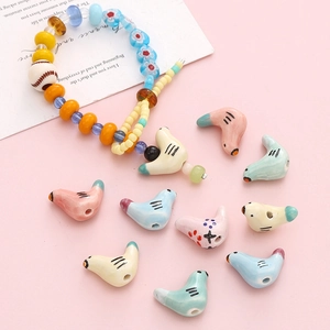 Handbemalte Keramikvogel-Perlen in Pastellfarben für DIY-Schmuck und Armbänder