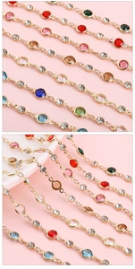 Détails de la chaîne en cuivre doré sertie de pierres en verre colorées pour bijoux DIY
