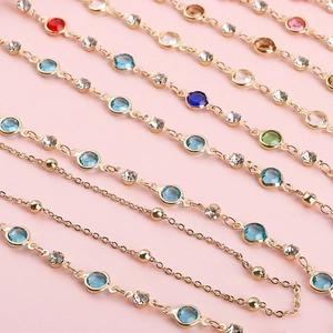 Chaînes en cuivre et cristal coloré plaqué or pour la création de bijoux DIY et colliers