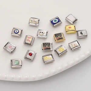 Edelstahl Italienische Charm-Glieder Für DIY Armband Herstellung Gold Silber Emaille Böser Blick Schmetterling Herz Prinzessin New York Modulare Schmuckzubehör