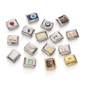 Italienische Charm-Links aus Edelstahl mit verschiedenen bunten Mustern für DIY-Schmuck