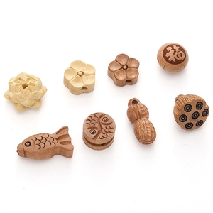 Perles en bois de jujube avec motifs de lotus et de gourde pour la création de bijoux
