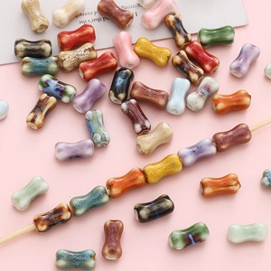 Handmade bone-shaped ceramic beads with unique kiln-fired glaze for DIY jewelry making
