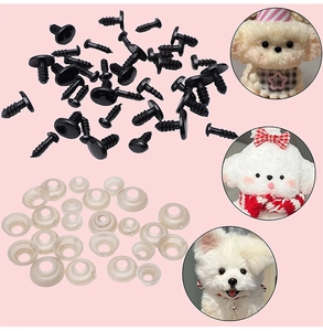 Dettaglio di occhi di sicurezza in plastica nera e rondelle per peluche fai-da-te