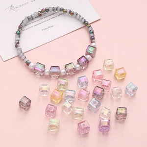 DIY jewelry kit with 8mm iridescent acrylic cube beads and beaded charm bracelet