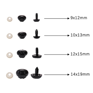 Zwarte ovale acryl veiligheidsneuzen met ringen voor DIY knuffels in vier formaten