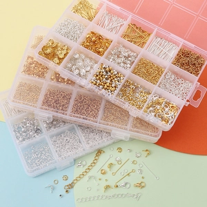 Kit de fabricación de joyas con cierres de langosta y anillas en caja de 15 rejillas