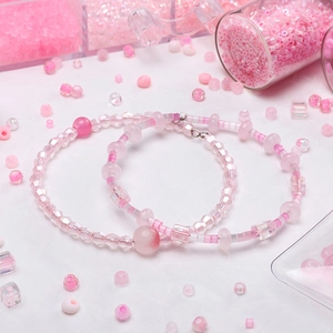 Pink DIY bead kit for jewelry making with iridescent glass and acrylic spacer beads