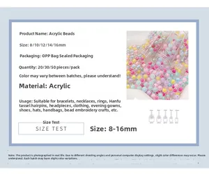 Detailed size chart for colorful acrylic beads in bead beads for DIY jewelry making