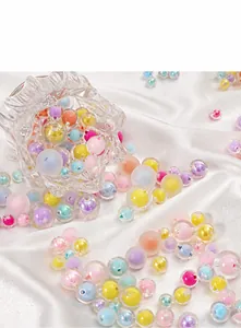 Colorful acrylic beads with clear core on white silk for DIY jewelry and phone charms