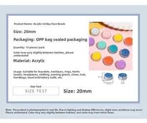 Detailed specs for 20mm colorful acrylic smiley face beads for DIY jewelry making