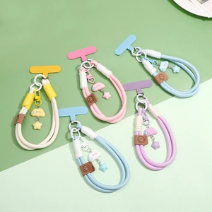Colorful woven polyester phone lanyards with cloud charms and heart star wrist straps