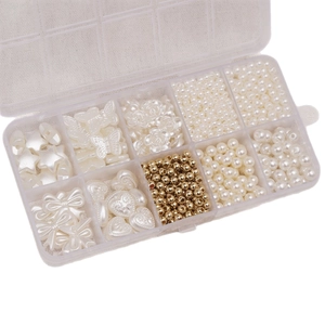 Kit per gioielli fai-da-te con 10 stili di perle finte beige in forme di cuore e stella