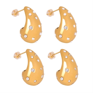 Elegant gold-plated teardrop earrings with white pearls and sparkling rhinestones