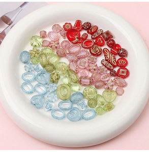 Mix of vintage acrylic Baroque beads in heart and flower shapes for DIY jewelry making