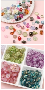 Detailed shot of mixed baroque acrylic beads with gold edges for DIY jewelry making