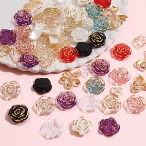Perles en acrylique rose et papillon avec bord doré pour bijoux et accessoires de sac