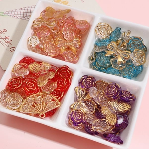 Lot de perles en acrylique à bords dorés roses, bleues, rouges et violettes pour bijoux DIY