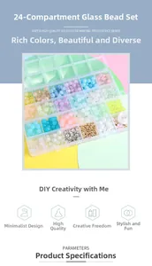 Vista detallada del juego de cuentas de vidrio de 24 compartimentos para joyería DIY con hilo
