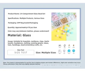 Detalle del kit de 24 compartimentos con 670 cuentas de vidrio para hacer joyería